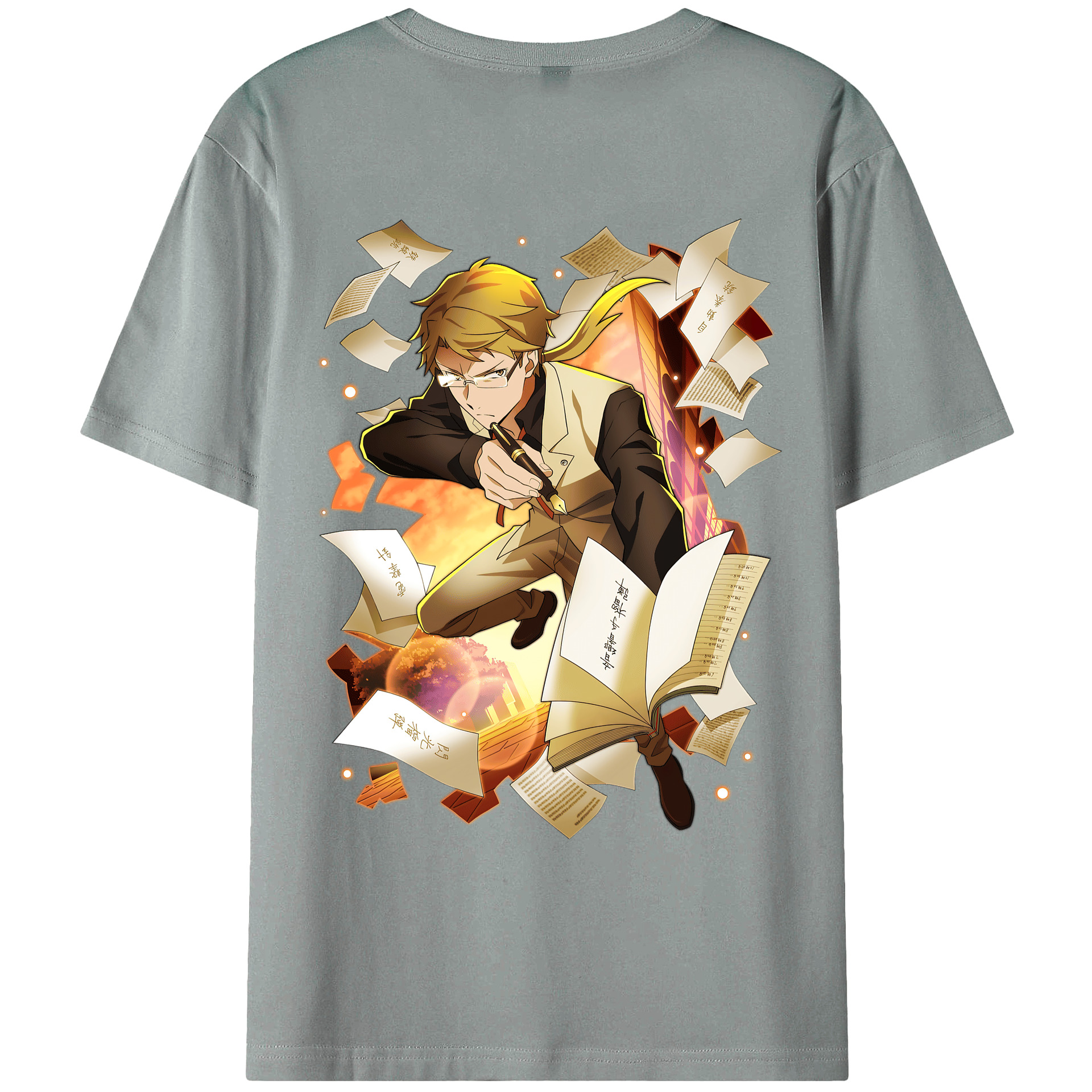 （画像用） 文豪ストレイドッグス Bungo Stray Dogs 綿100％ メンズ半袖Tシャツ（バックプリント） 通気性